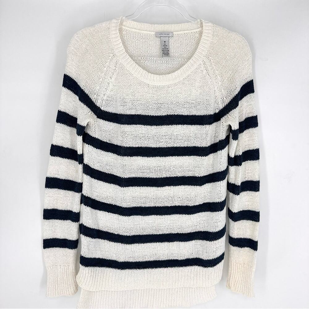 Only Mine Crew Neck Loose Knit Nautical Sweater White with Navy‎ Stripes Medium